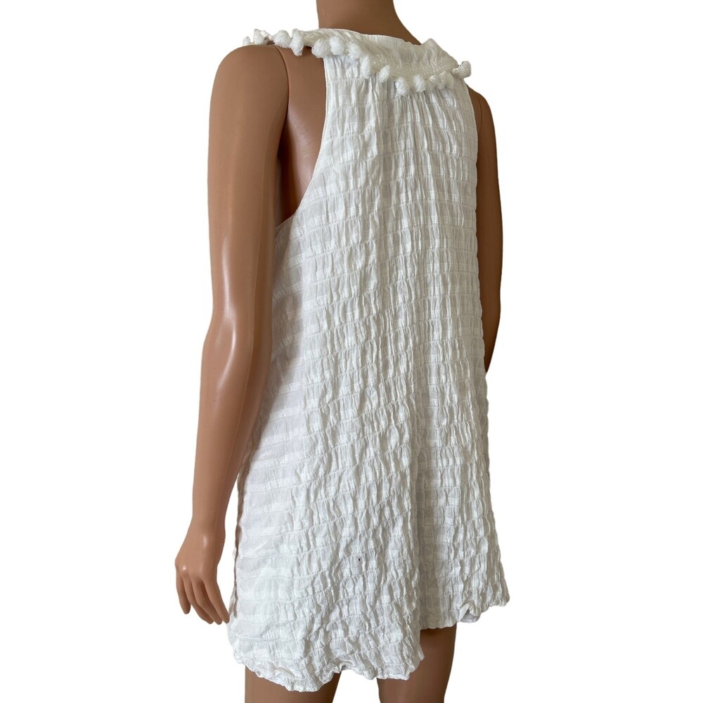 Vineyard Vines Smocked Sleeveless Lined Cotton Dress V-neck Pom-Pom Trim Size S - Picture 3 of 9